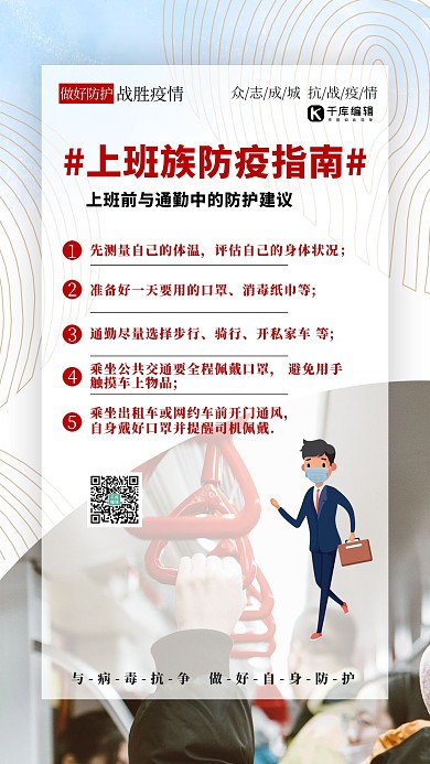 防疫指南通勤上班白色简约海报