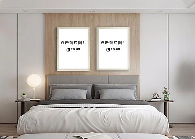 卧室墙上画框模板装饰效果灰色墙创意简洁样机