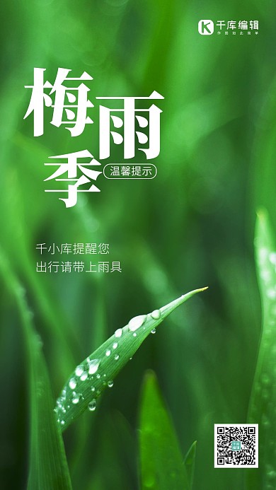 梅雨季叶子 水滴绿色简约 清新海报