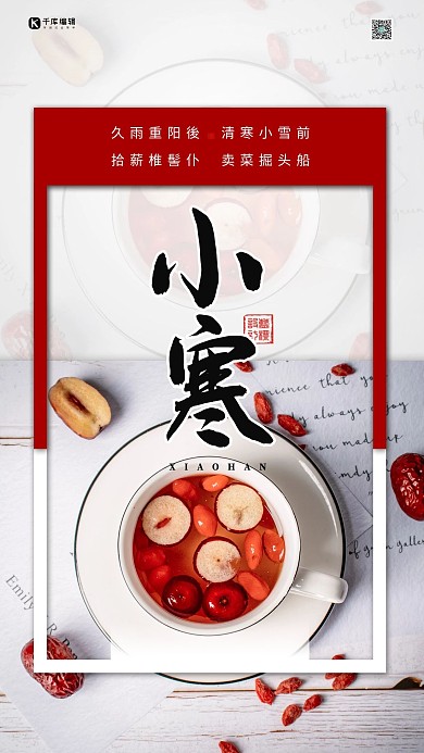 小寒节气红色简约海报