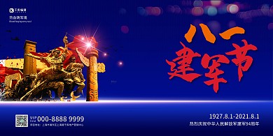 八一建军节建筑蓝色大气展板