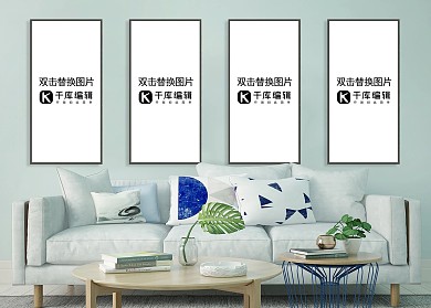 室内装饰画画框模板设计模型展示绿色墙壁简约风格样机
