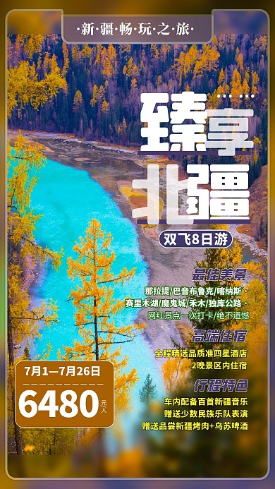 新疆北疆旅游紫色简约海报