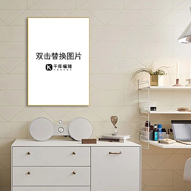 卧室墙上画框模板装饰效果灰色墙简洁样机