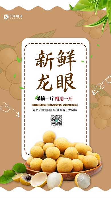 新鲜龙眼褐色简约海报