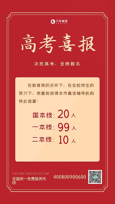 高考喜报贺报红色简约海报