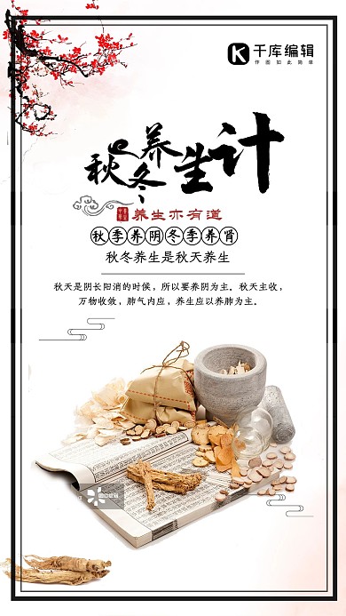 秋冬养生药材中国风简约原创海报