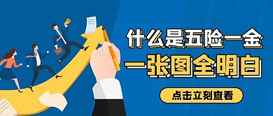 五险一金员工蓝色卡通风公众号首图