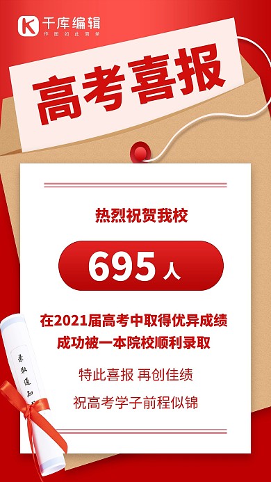 高考喜报高考喜报红色渐变海报