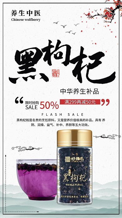 简约时尚黑枸杞养生海报