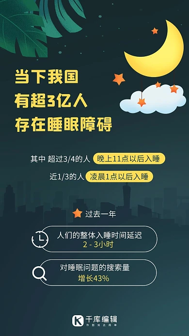 熬夜的危害睡眠障碍彩色卡通手机海报