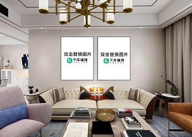 客厅内画框模板模型设计展示白色墙壁