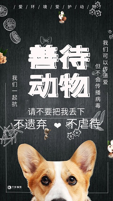 善待宠物疫情保护黑色可爱海报