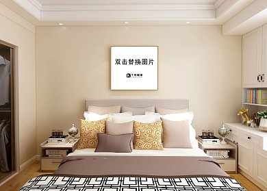 卧室内相框模板模型展示白色墙壁简约风格样机
