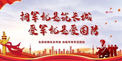 拥军双拥红色党建风展板