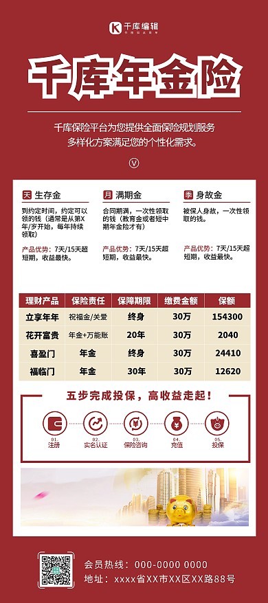 保险理财年金险红色简约展架