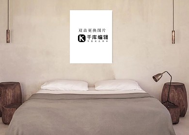 卧室内装饰设计背景画框模板灰色墙面时尚样机