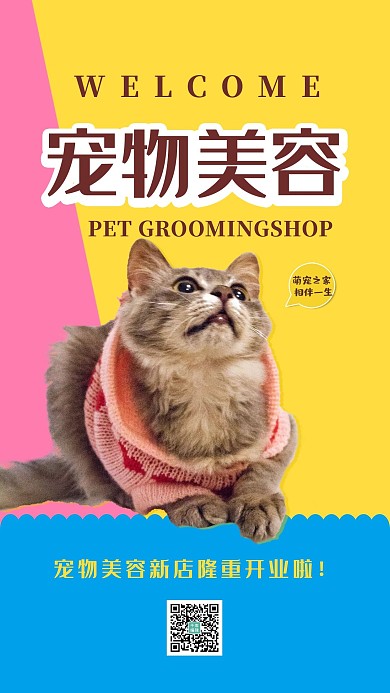 创意简约宠物美容店开业海报