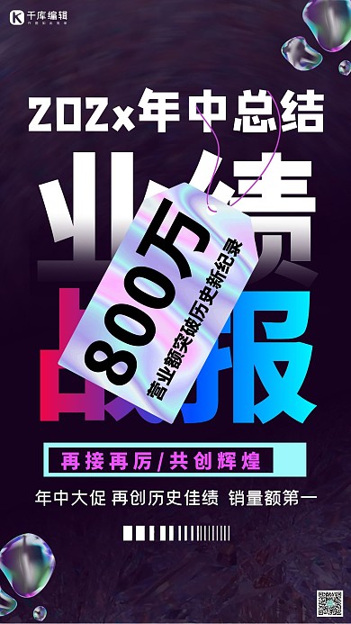 年中总结业绩战报紫色酸性海报
