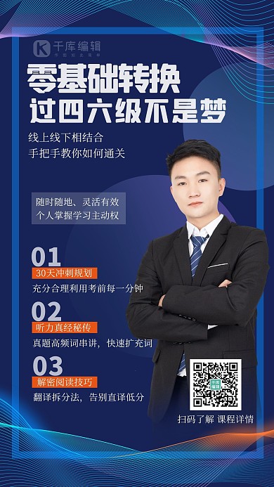 四六级课程曲线蓝色商务海报