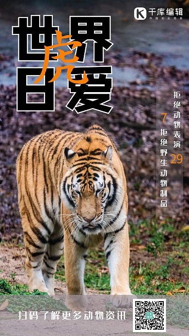 世界爱虎日老虎黄色简约海报