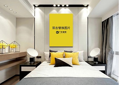 卧室墙上画框模板装饰白色墙时尚样机