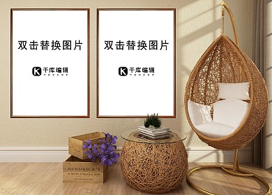 室内画框模板模型展示灰色墙壁简洁样机