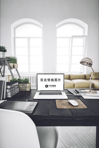 办公桌面素材模板笔记本电脑黑色创意样机