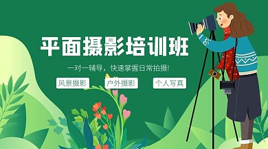 课程封面卡通摄影人物绿色可爱手机海报