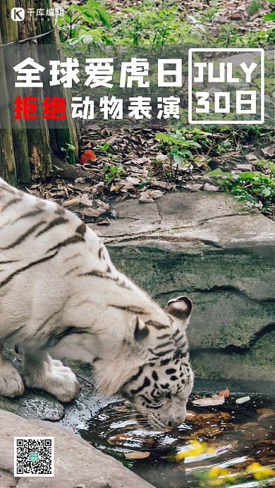 世界爱虎日老虎绿色简约清新手机海报