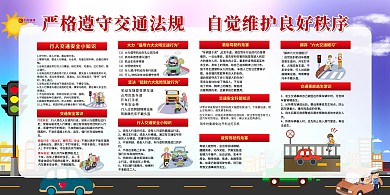交通安全交通法规红色卡通展板