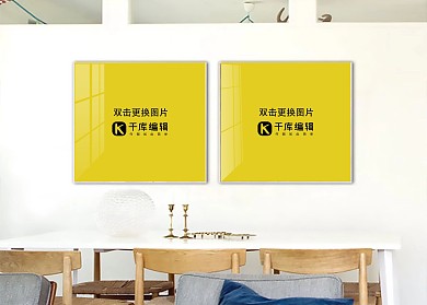餐厅装饰背景画框展示白色墙创意样机