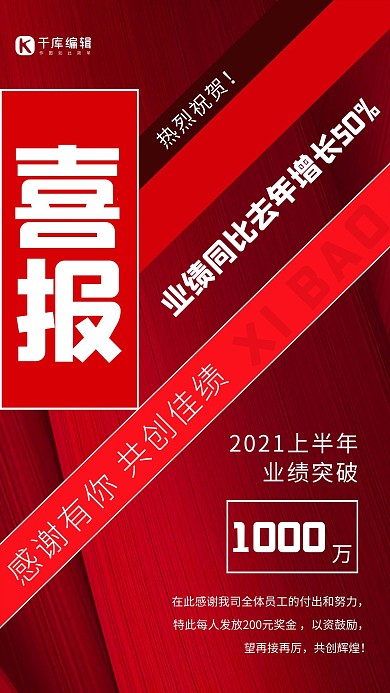 上半年业绩喜报喜报红色大气海报