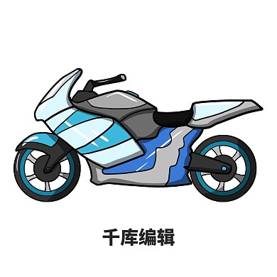手绘卡通蓝色摩托车