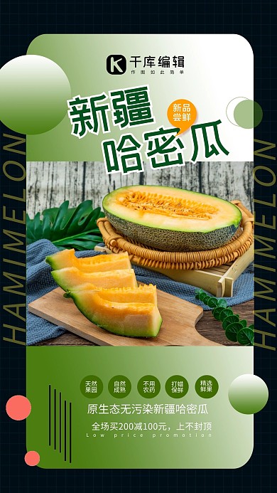 新疆哈密瓜绿色简约海报