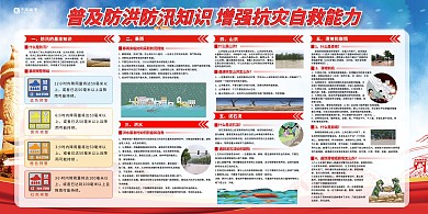 防洪防汛知识摄影图红色简约展板