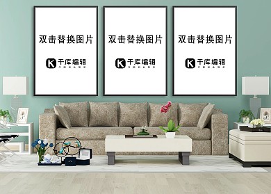 室内相框模板模型展示绿色墙壁简约风格样机