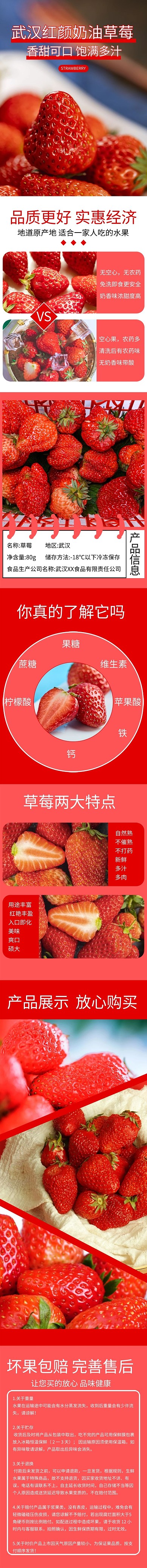水果生鲜草莓红色简约风详情页