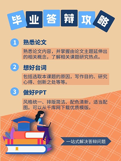 毕业答辩攻略图框橙色蓝色撞色小红书封面