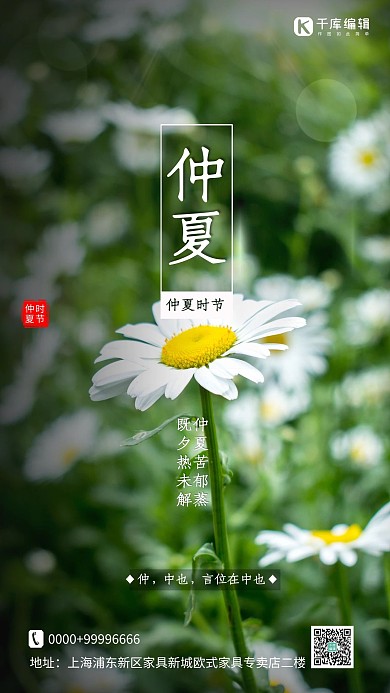 仲夏盛开的雏菊绿色简约海报