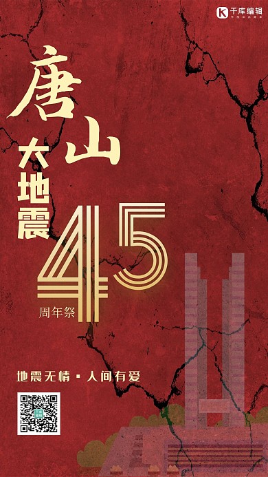 唐山大地震45周年祭地裂地震红色简约海报