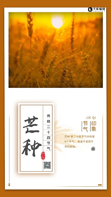芒种小麦黄色简约海报芒种养生二十四节气