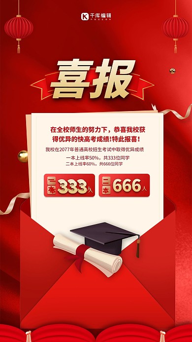 高考喜报红金色简约海报