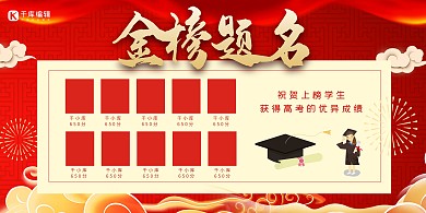 状元榜学生录取通知书红色合成插画展板