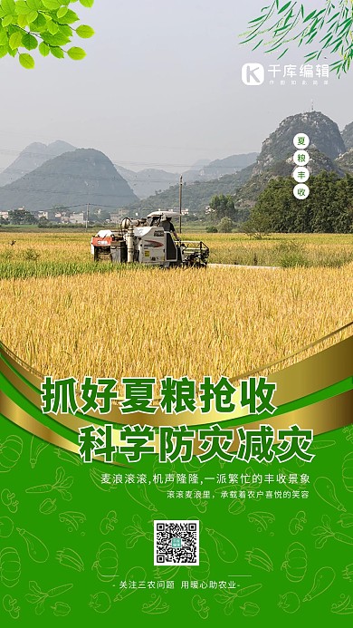 夏粮抢收水稻黄色简约海报
