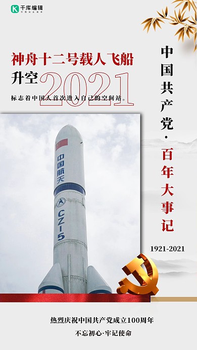 中国共产党百年大事记白色简约海报
