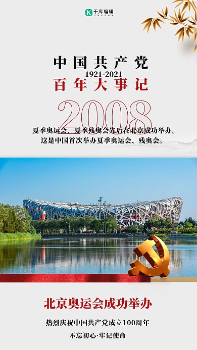 中国共产党百年大事记白色简约海报