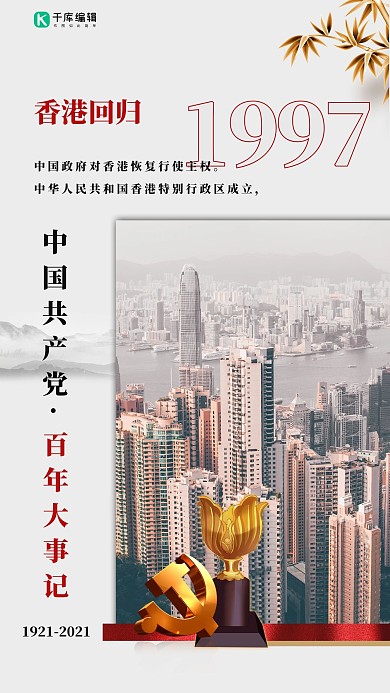 中国共产党百年大事记白色简约海报