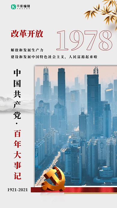 中国共产党百年大事记白色简约海报