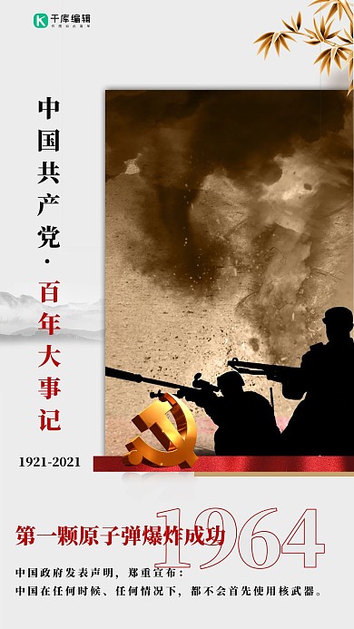 中国共产党百年大事记白色简约海报